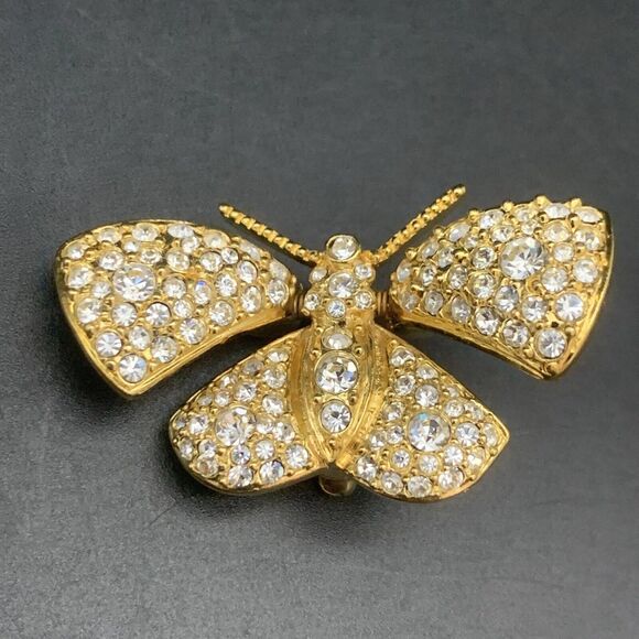 Vintage Joan Rivers Trembler Butterfly Crystal Articulated Brooch Pin